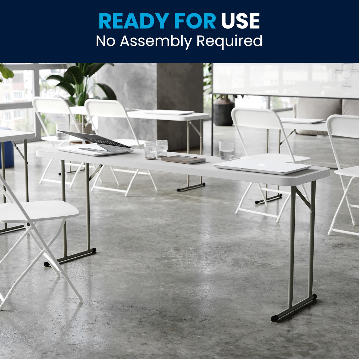 Plastic Folding Table, Granite White, 10-Pack E264