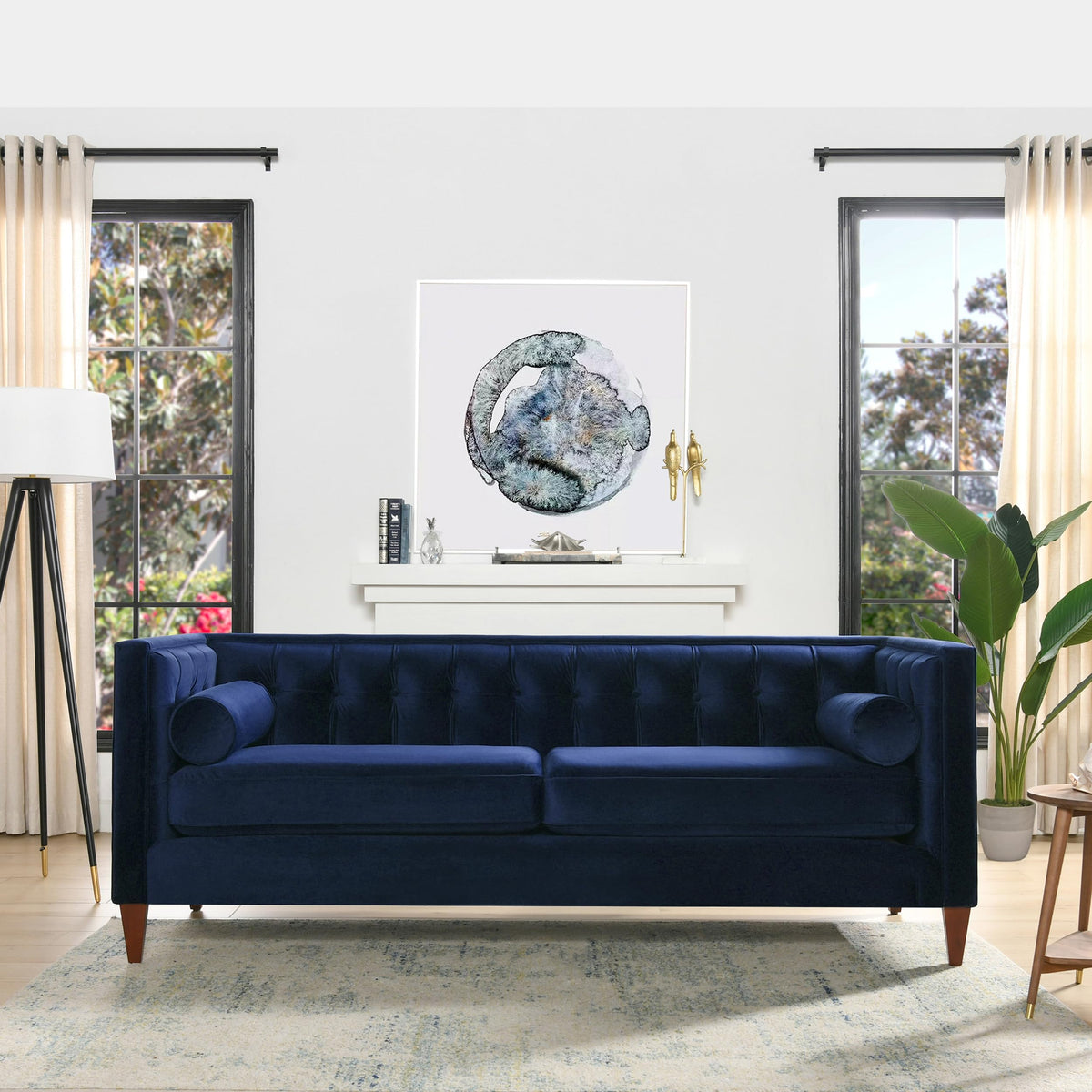 84" Navy Blue Velvet Tufted Sofa O6225