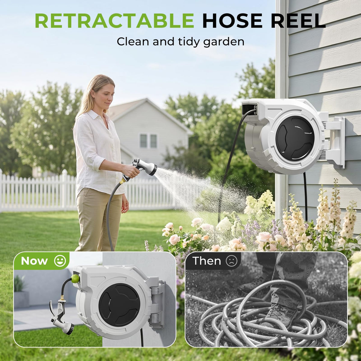 1/2 Inch x 100ft Wall Mounted Retractable Garden Hose Reel F948