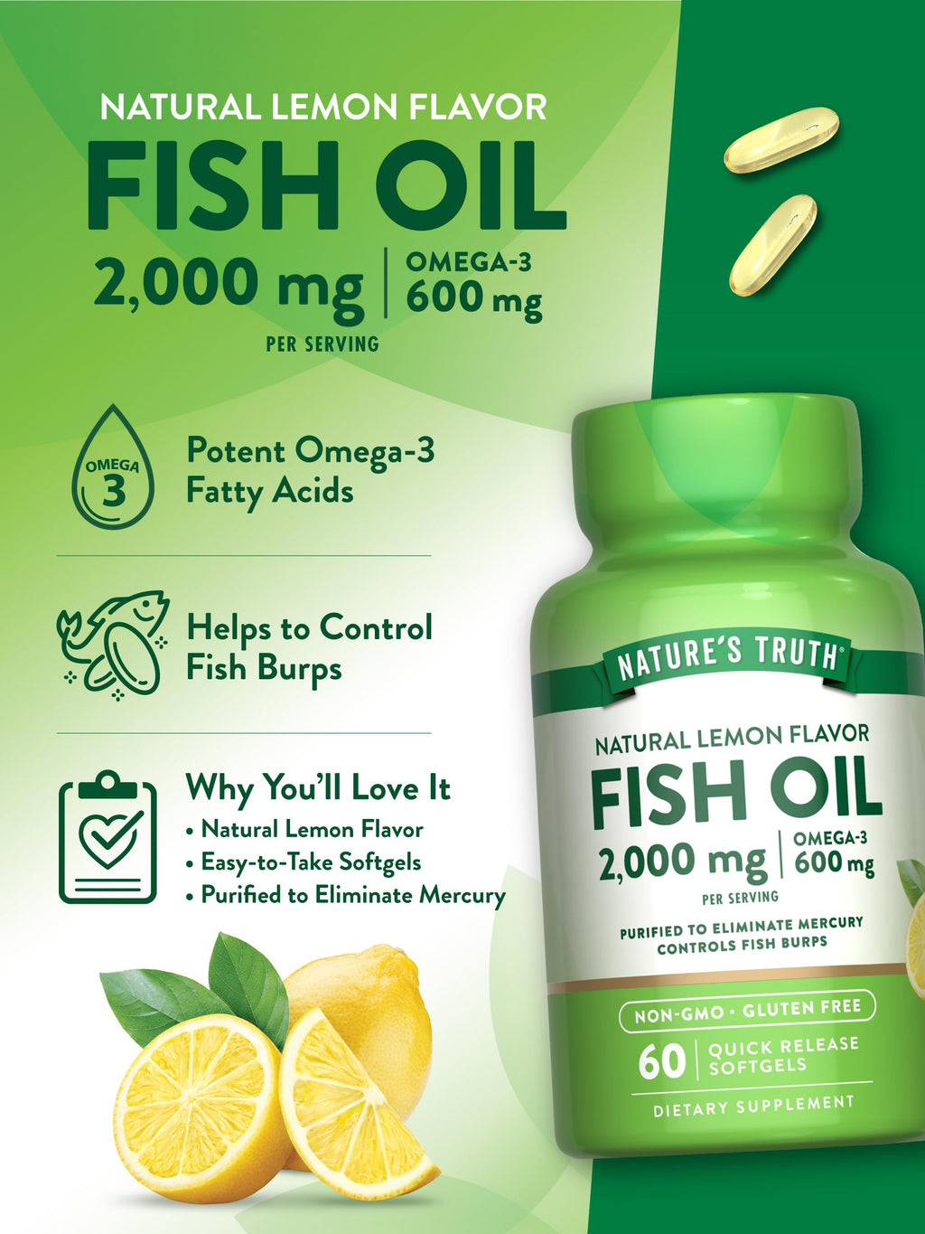 Fish Oil Omega 3 2000mg 60 Softgels I312