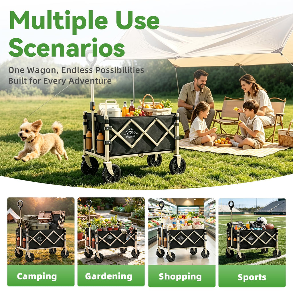 Collapsible Wagon with Wheels, Black Folding Cart J61087