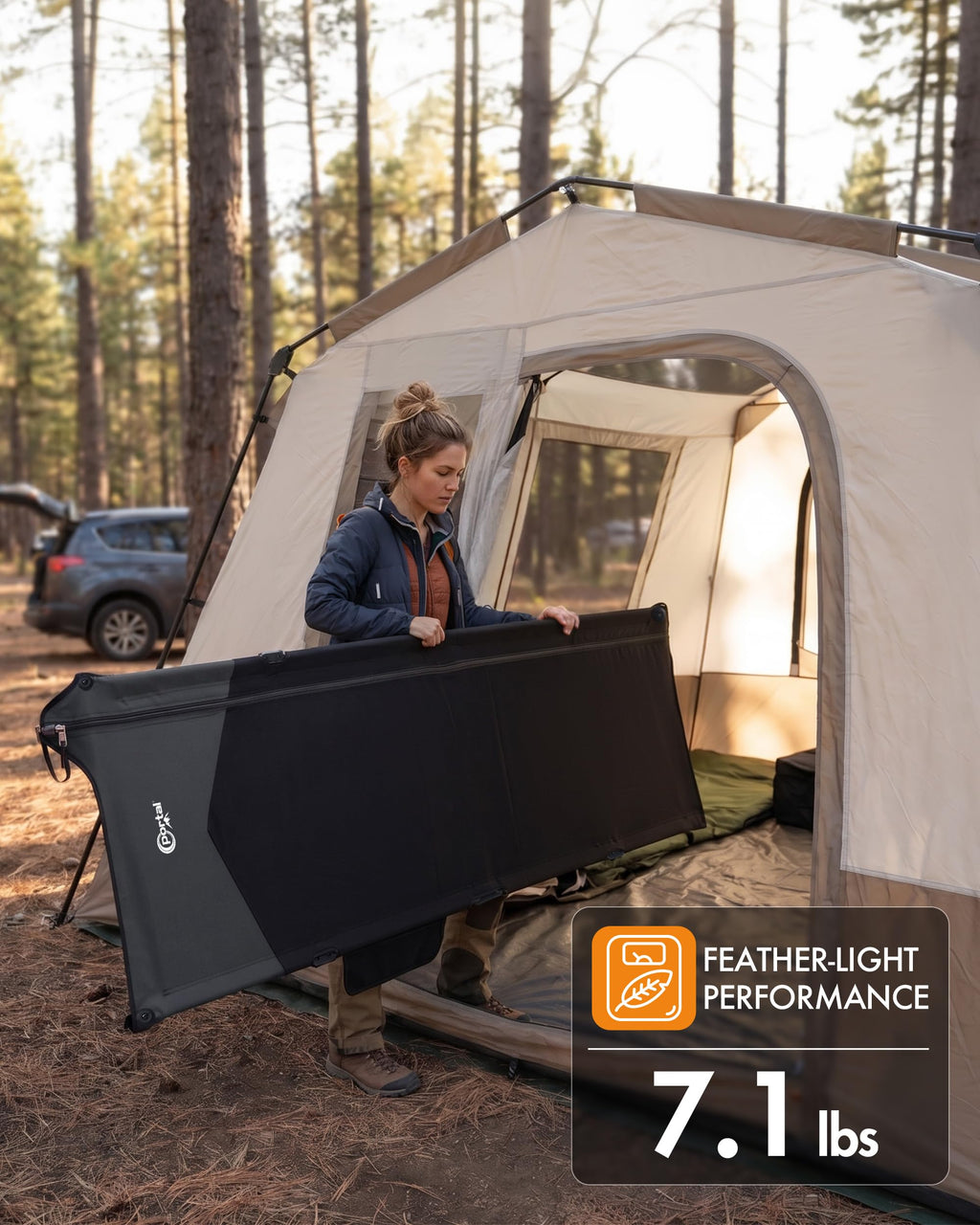 Ultra-Light 7.1 lbs Foldable Camping Cot with Side Pocket A248