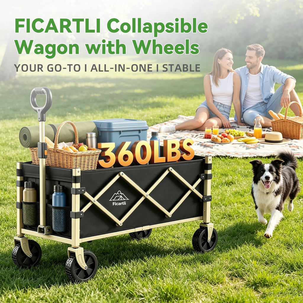 Collapsible Wagon with Wheels, Black Folding Cart J61087