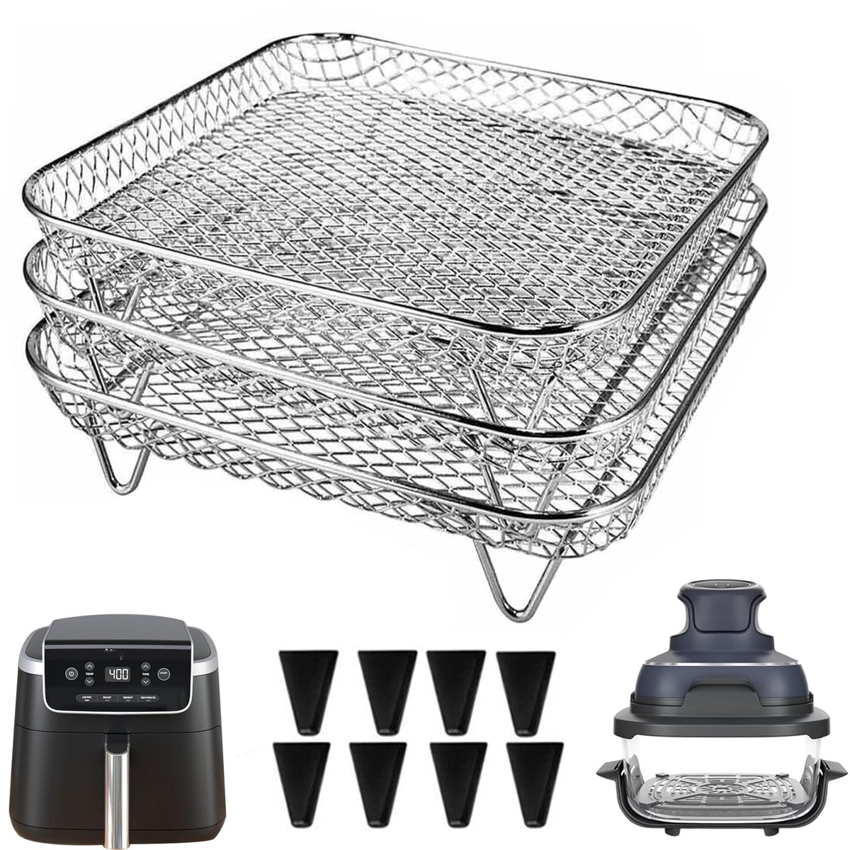 7 Inch Stackable Stainless Steel Air Fryer Rack, 3 Pcs A80831