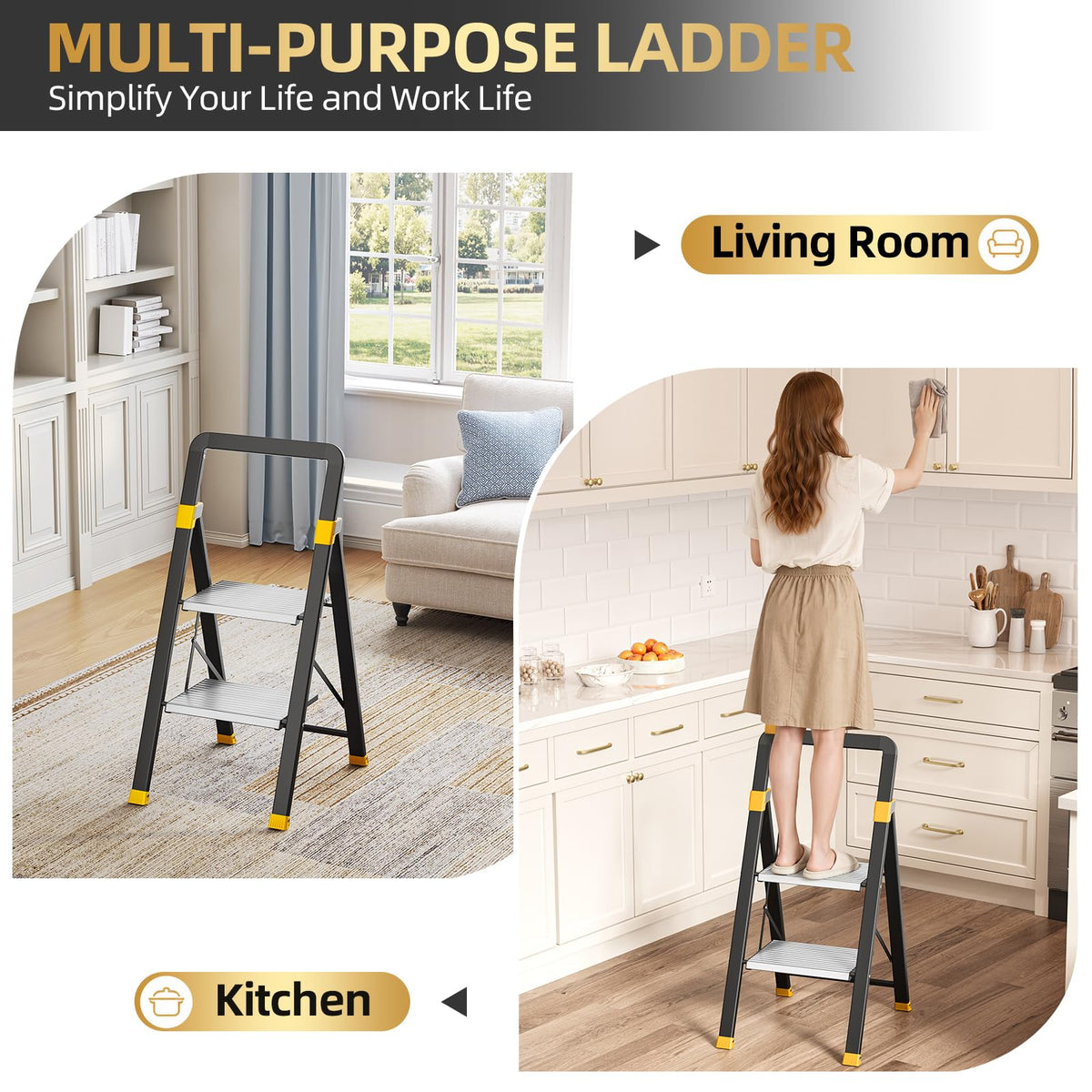 2 Step Ladder Lightweight Aluminum Folding Step Stool B511931