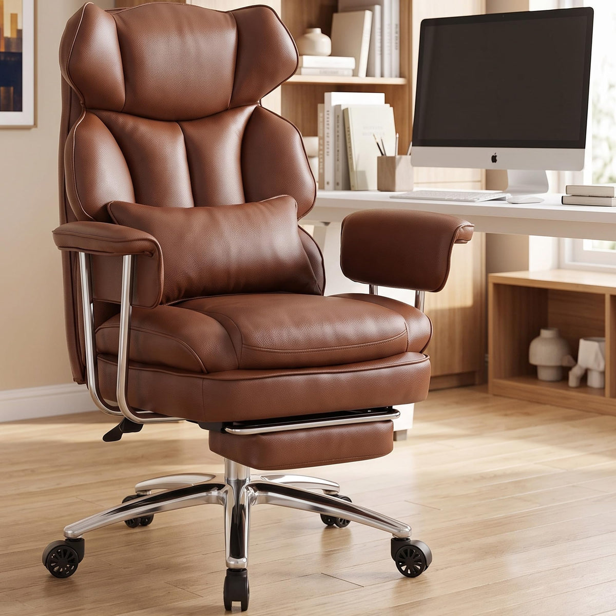 Brown Ergonomic Leather Office Chair W338354