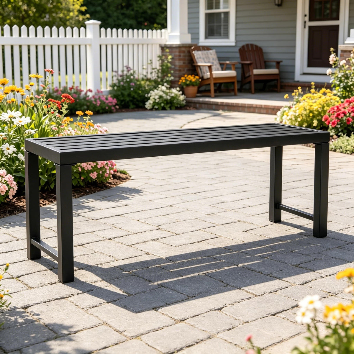 46" Black Metal Backless Outdoor Bench W872780