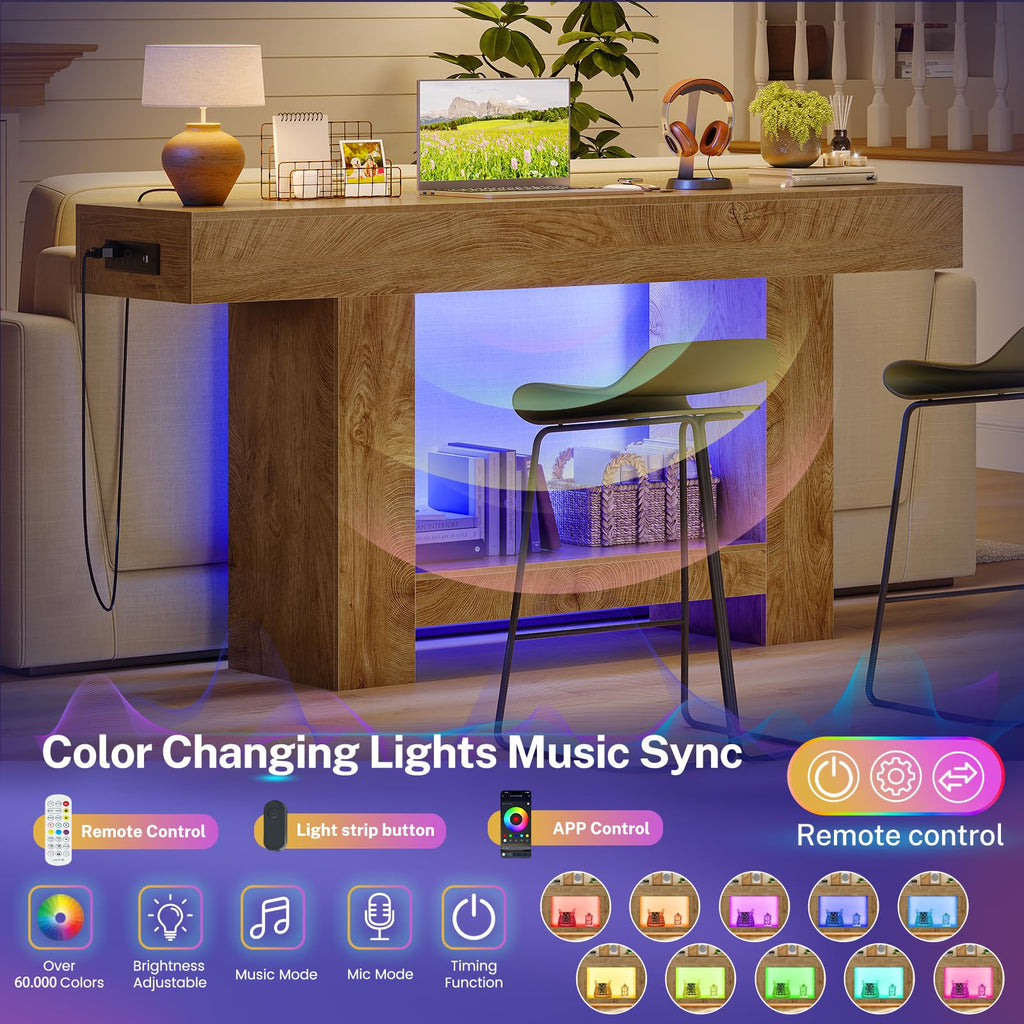 63" Entryway Table with Smart RGB Lights and Charging Station T4777