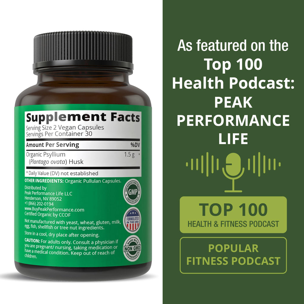 Organic Psyllium Husk Vegan Capsules Fiber Supplement N20373
