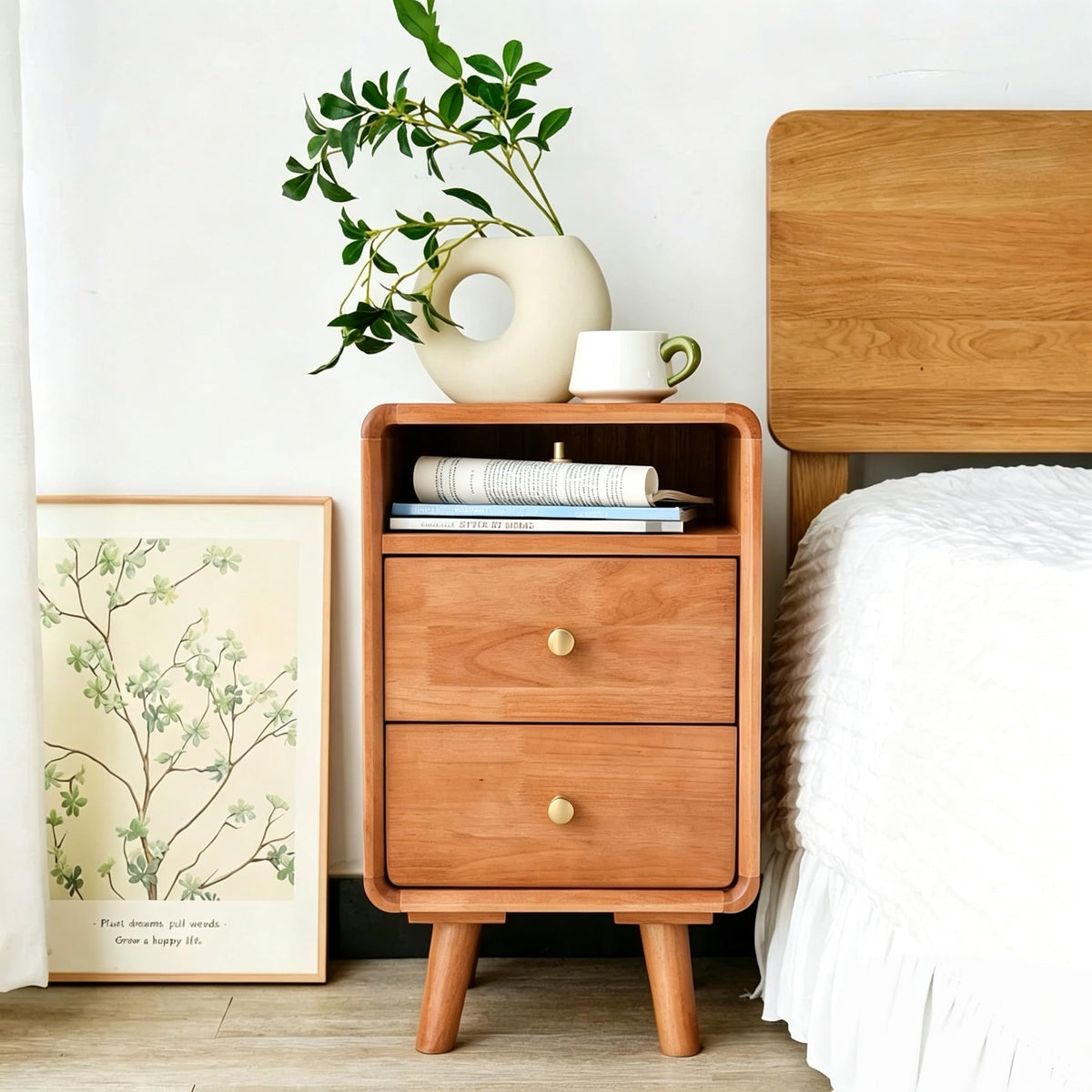Solid Wood 2 Drawer Narrow Nightstand A891465
