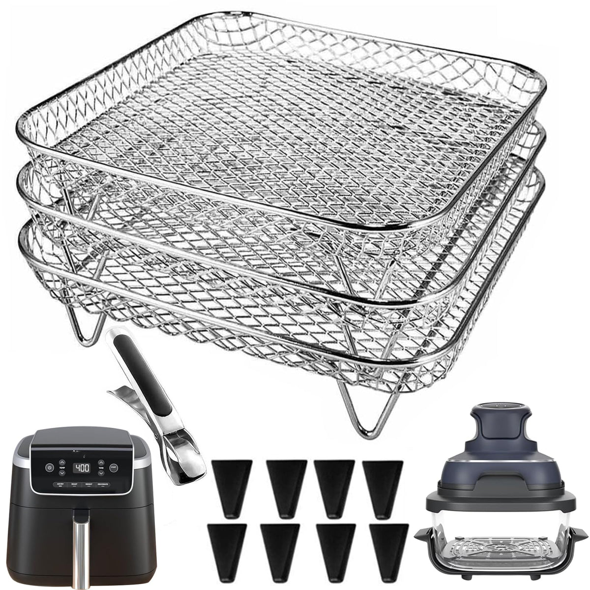 7 Inch Stackable Stainless Steel Air Fryer Rack, 3 Pcs A80831