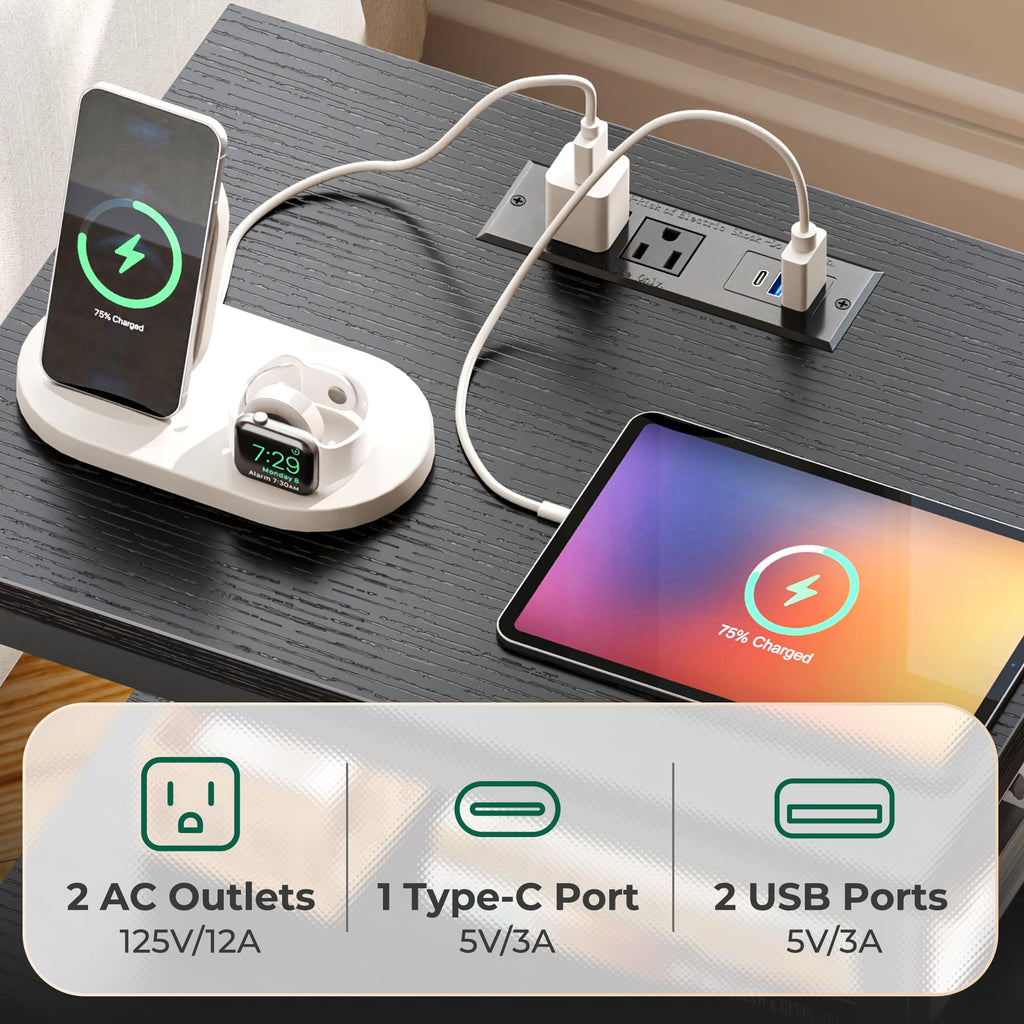 3 Drawer Nightstand with Charger Station and LED Lights O77337