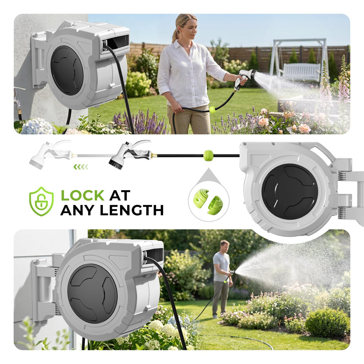 1/2 Inch x 100ft Wall Mounted Retractable Garden Hose Reel F948
