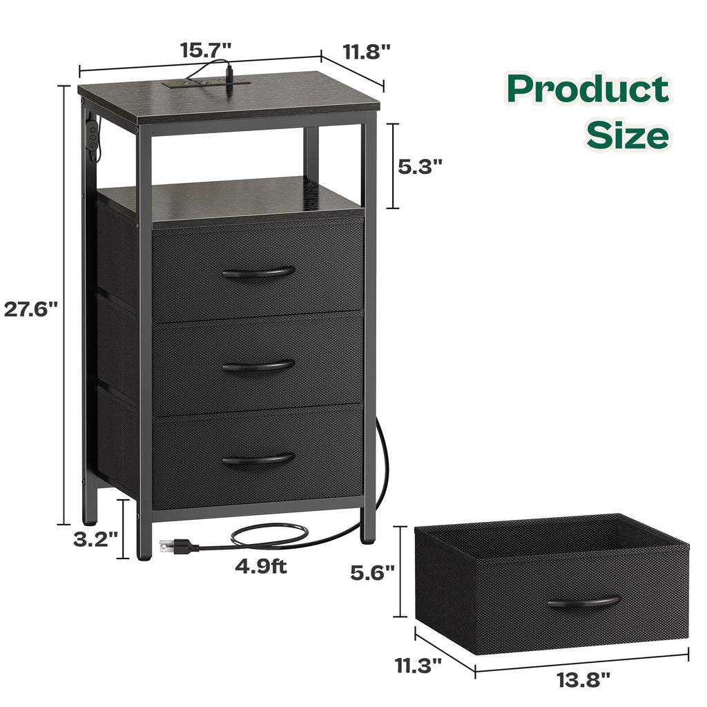 3 Drawer Nightstand with Charger Station and LED Lights O77337