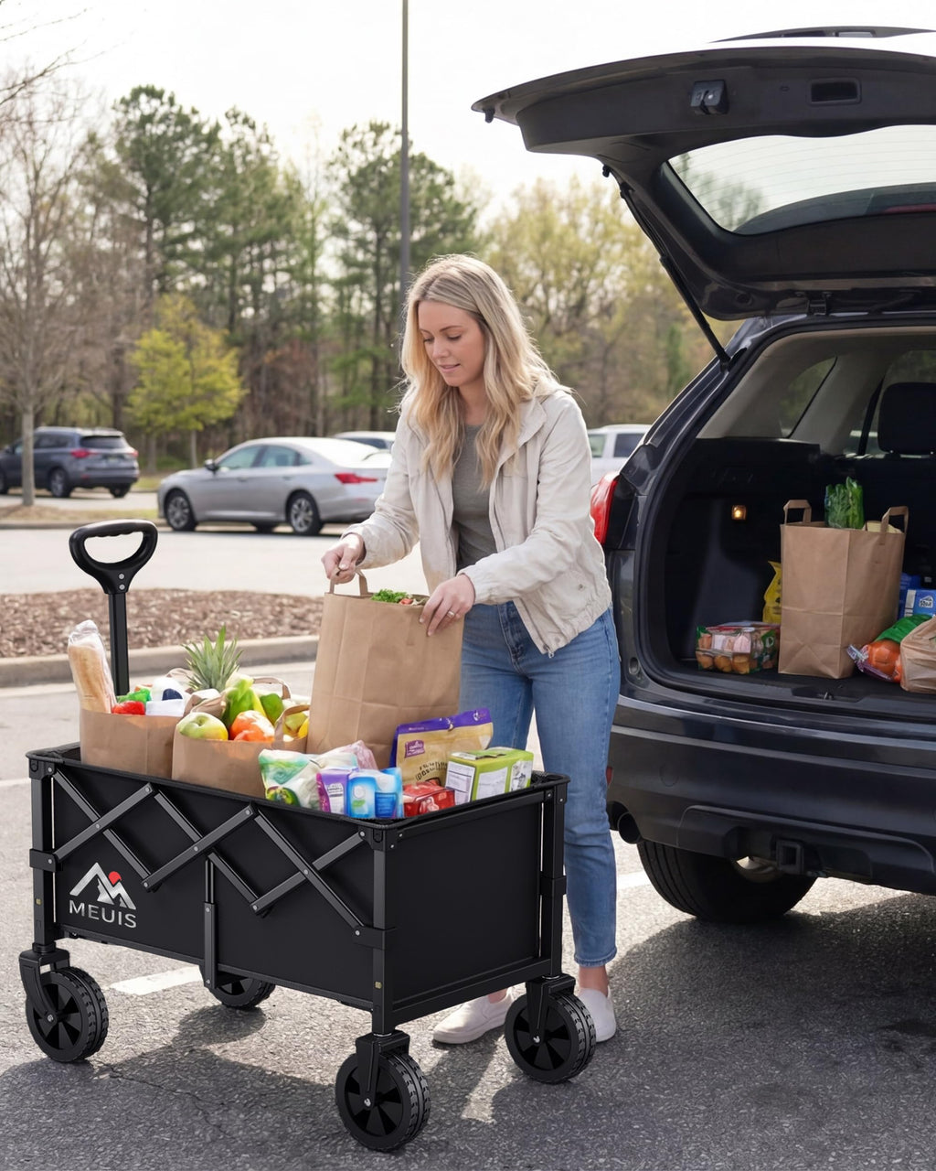 Collapsible Grocery Wagon Cart with Wheels Y869
