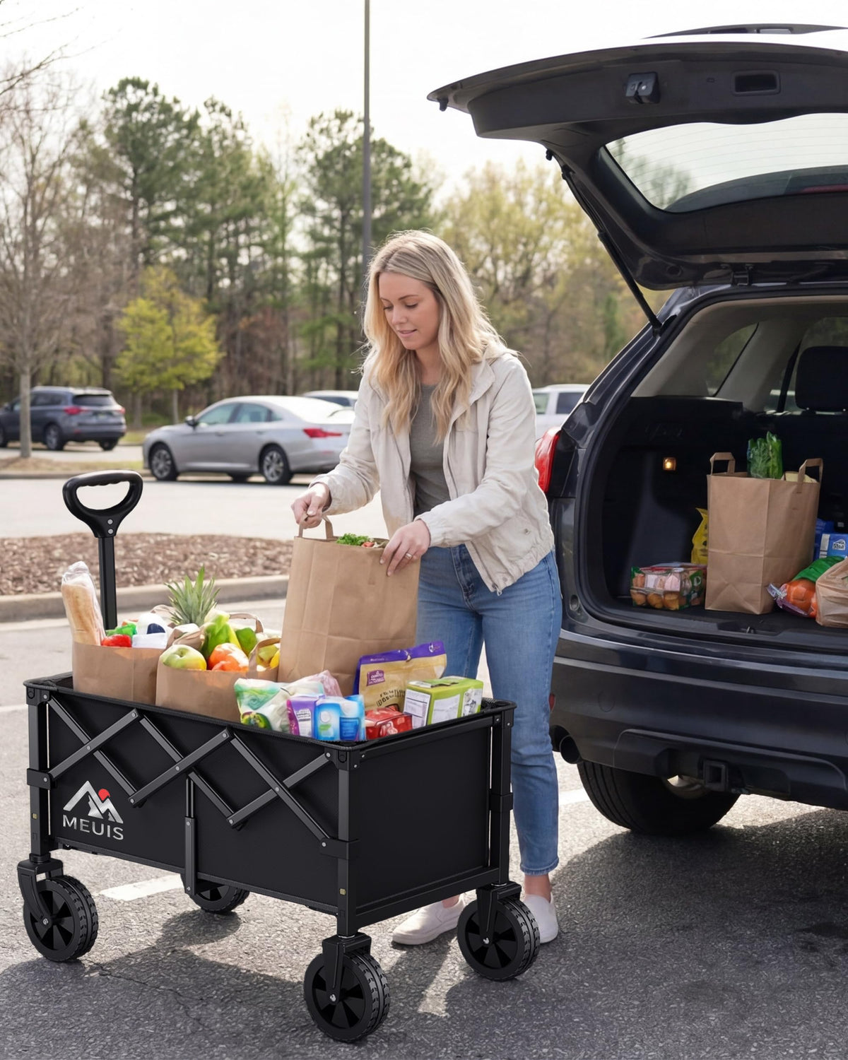 Collapsible Grocery Wagon Cart with Wheels Y869