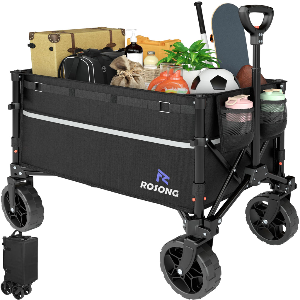 Collapsible Heavy Duty Wagon Cart with Wheels 120L Black N748