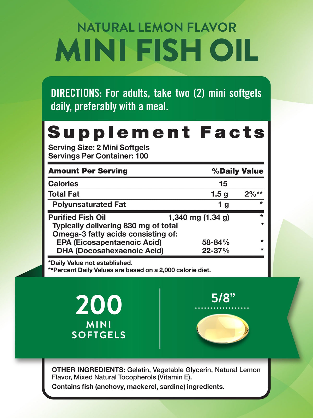 Fish Oil Omega 3 1340 mg 200 Mini Softgels B610