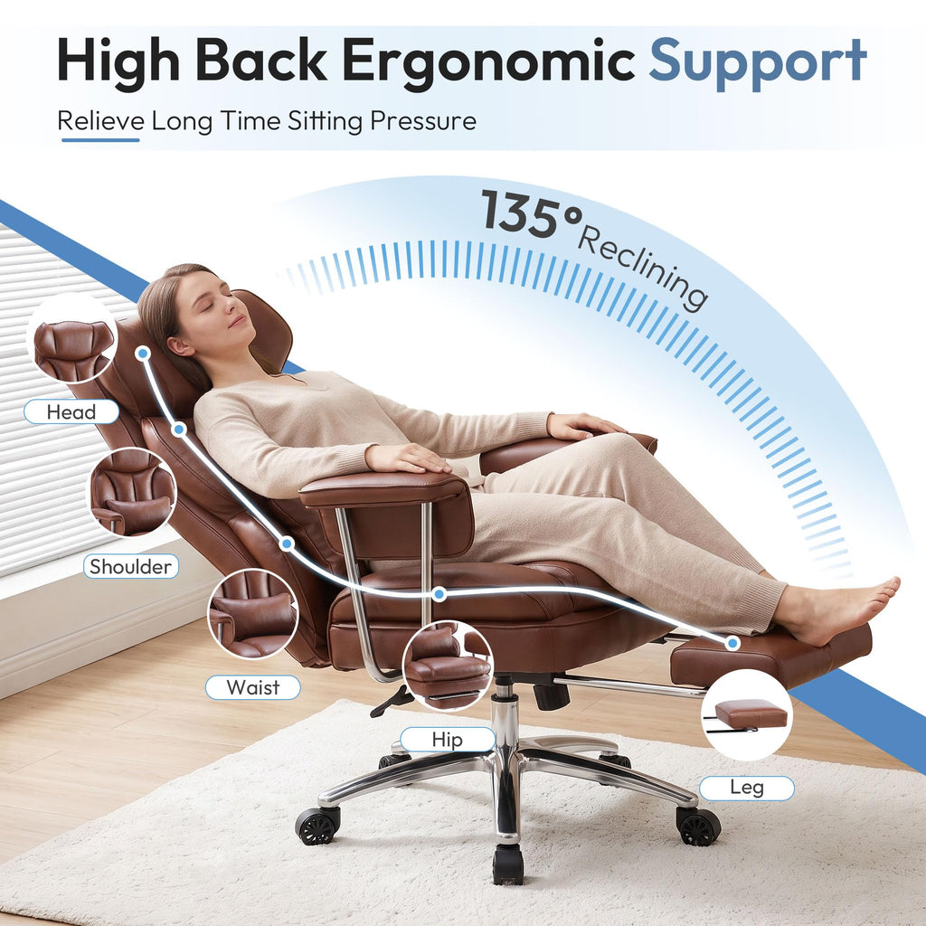 Brown Ergonomic Leather Office Chair W338354
