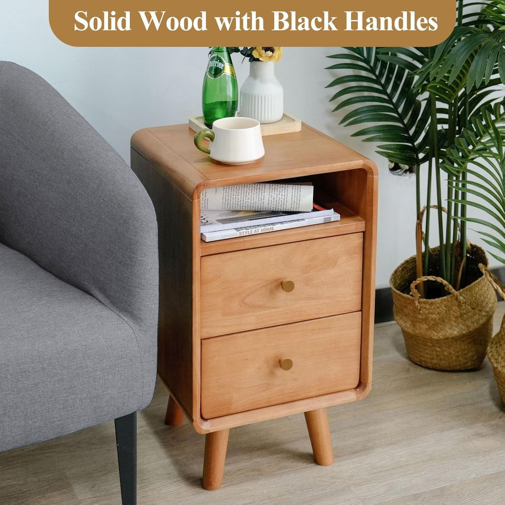 Solid Wood 2 Drawer Narrow Nightstand A891465