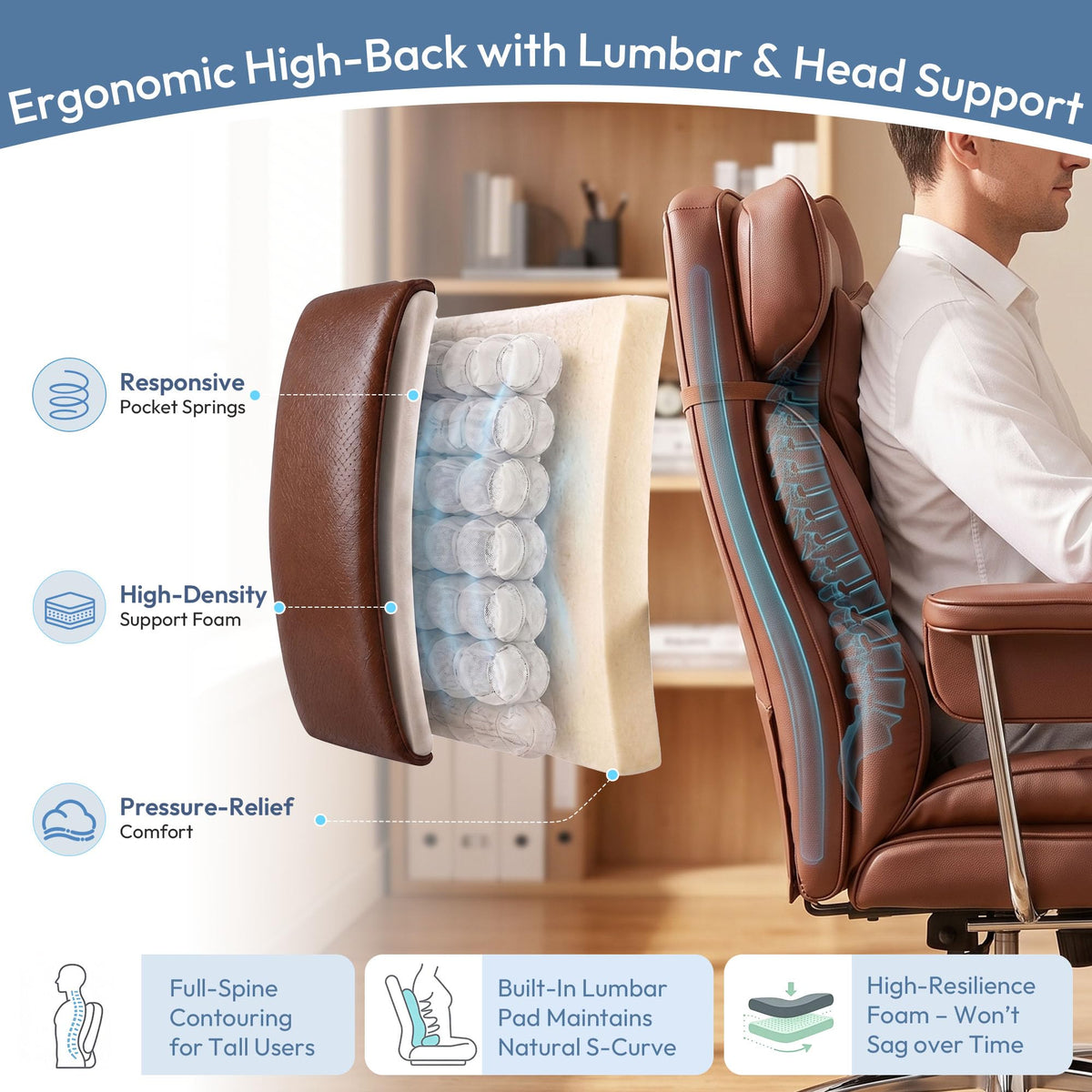 Brown Ergonomic Leather Office Chair W338354