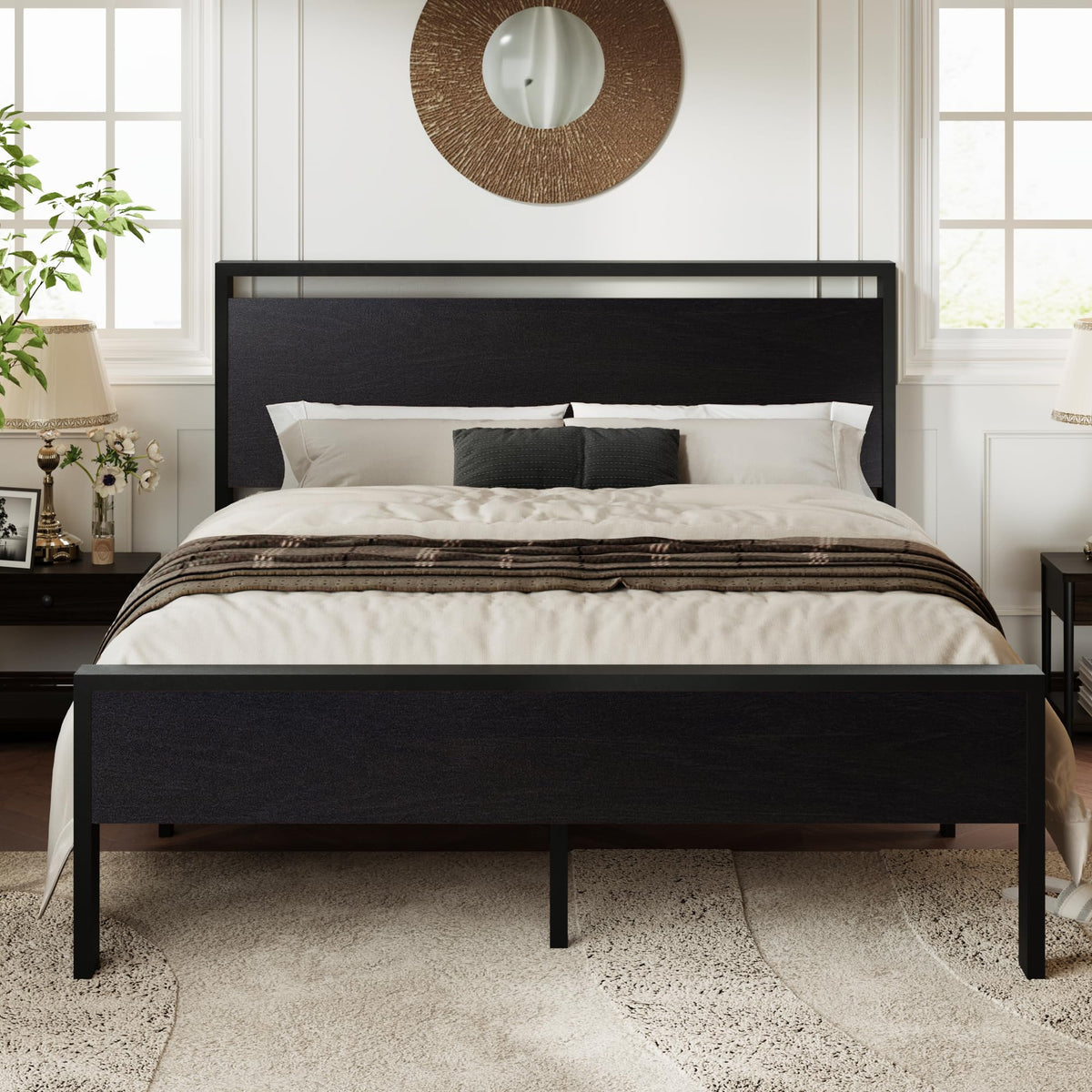Queen Size Black Oak Bed Frame N4424