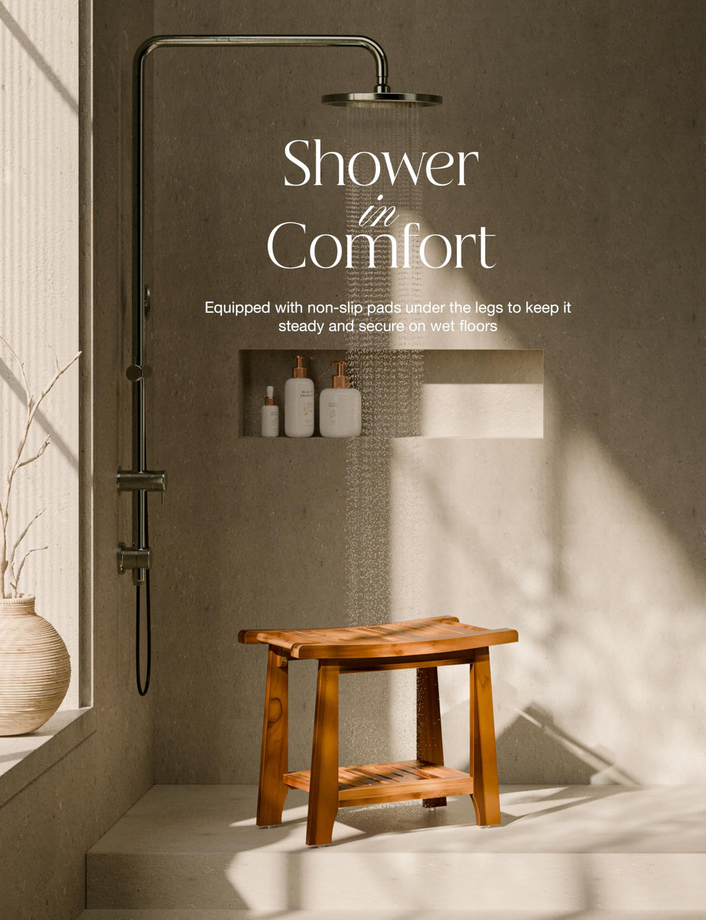 Teak Shower Bench with Shelf Z585