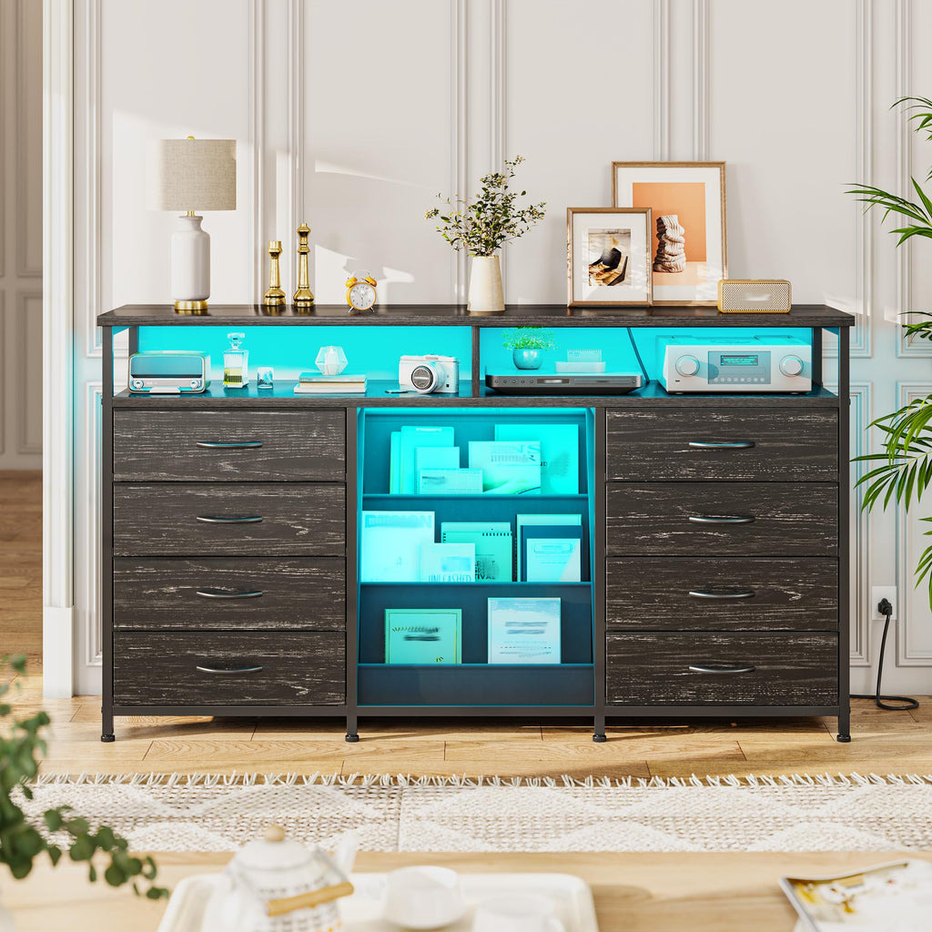 55" W LED Dresser with 8 Drawers & Power Outlet H3655