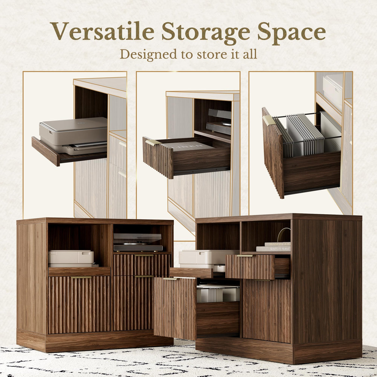 Black 3 Drawer Wood File Cabinet with Charging Station S62929