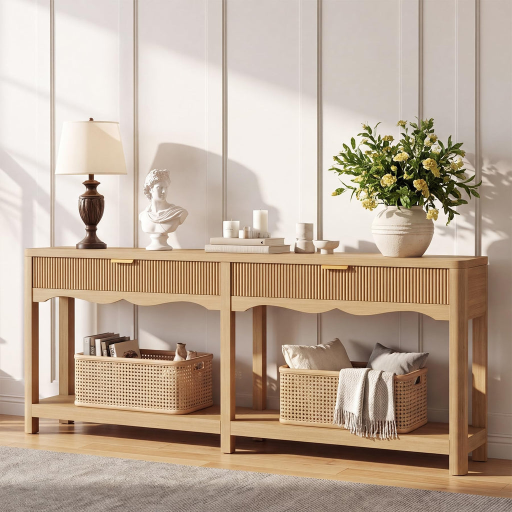 71" Oak Console Table with Storage I13097