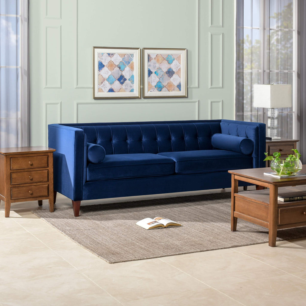 84" Navy Blue Velvet Tufted Sofa O6225