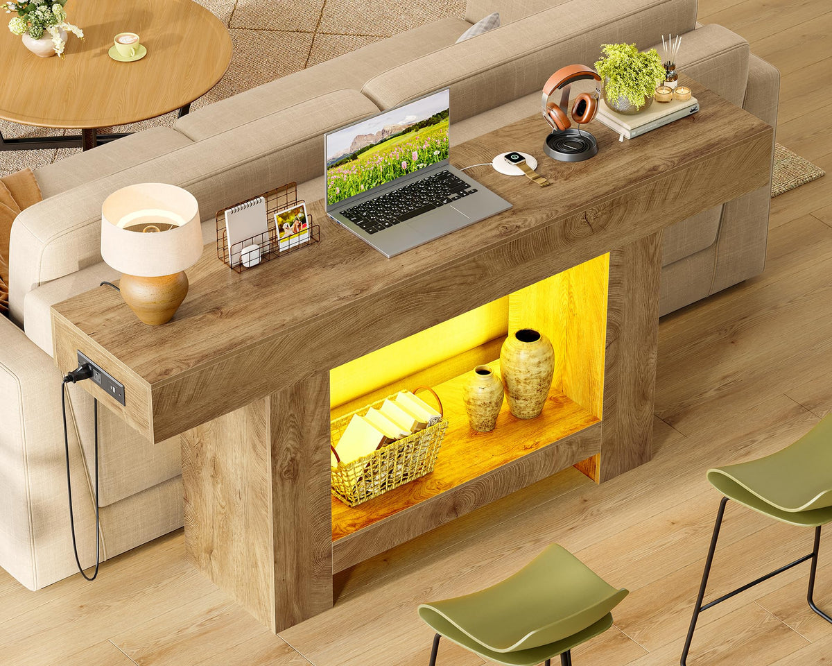 63" Entryway Table with Smart RGB Lights and Charging Station T4777