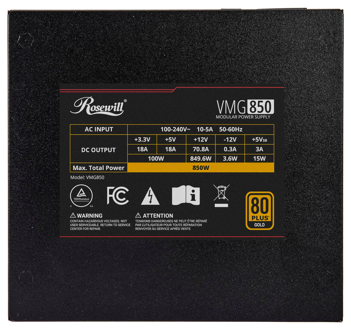 850W 80+ Gold Full Modular ATX 3.0 Power Supply W9238