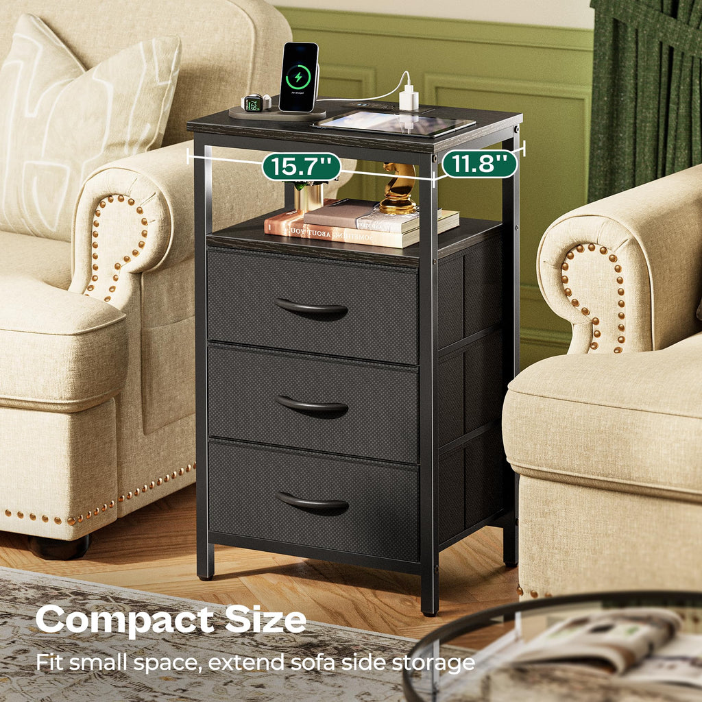 3 Drawer Nightstand with Charger Station and LED Lights O77337