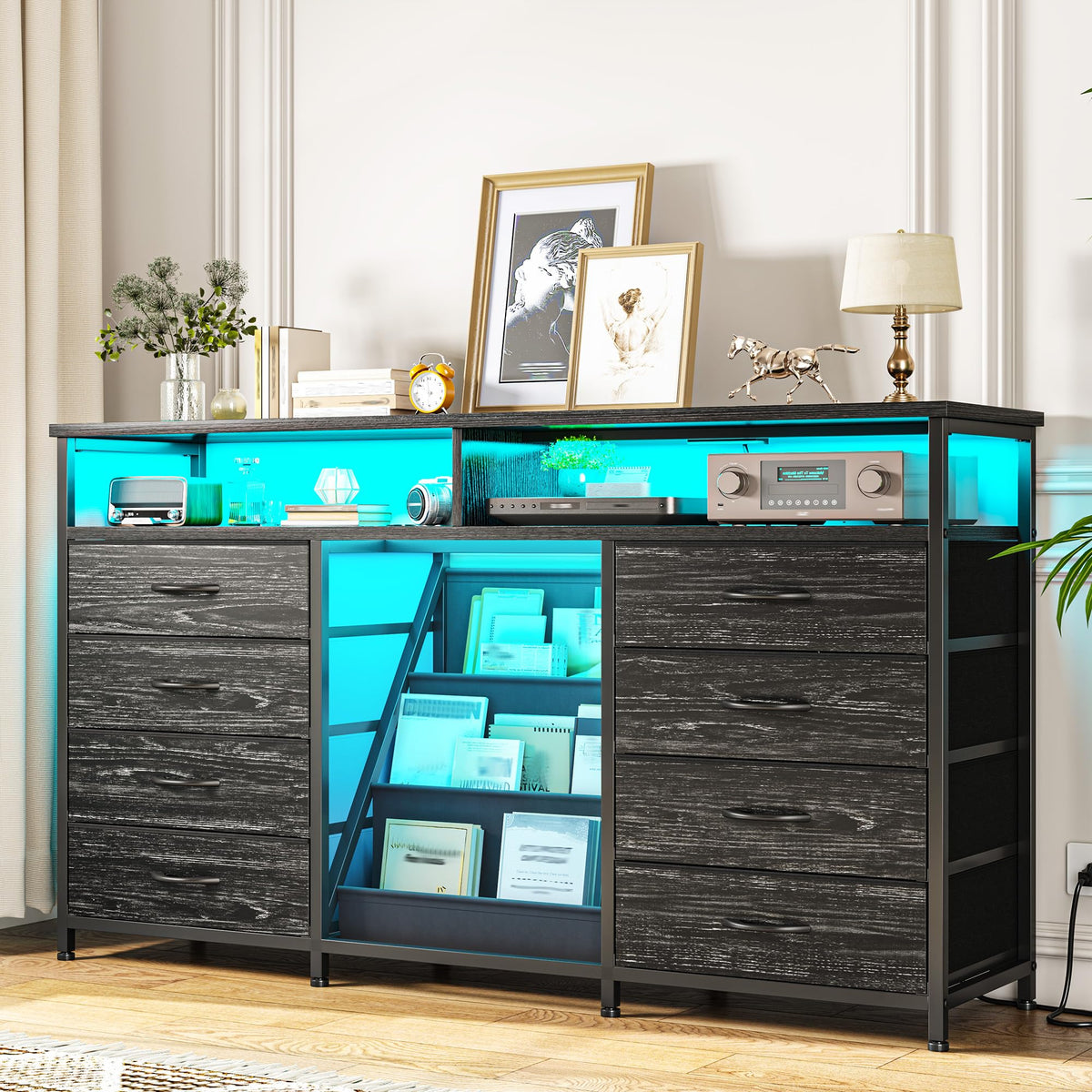 55" W LED Dresser with 8 Drawers & Power Outlet H3655