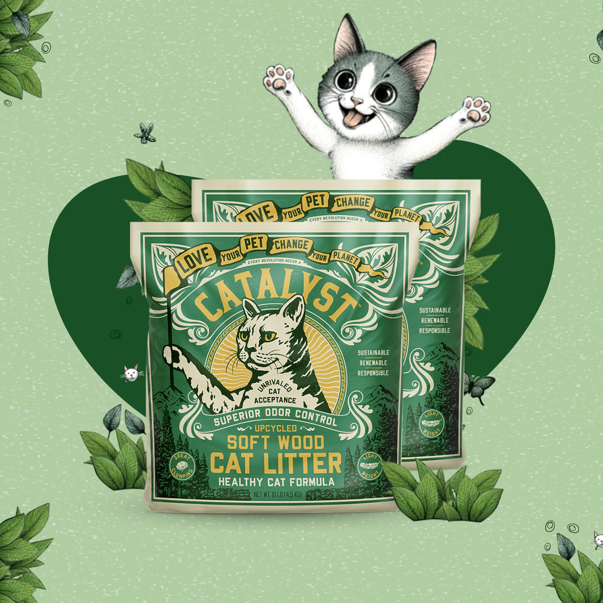 Natural Soft Wood Cat Litter Set of 2 H3207
