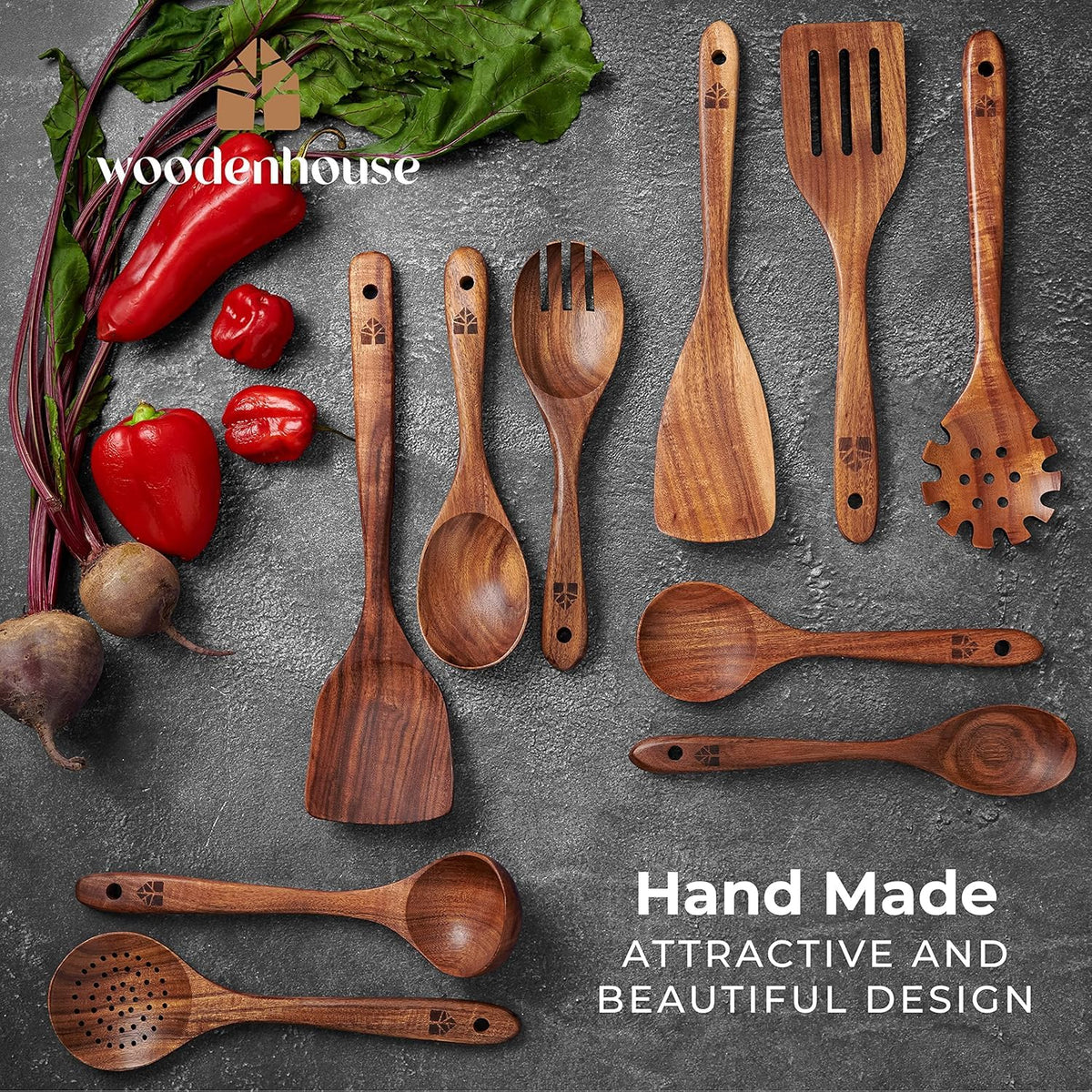 10 Pcs Non Toxic Teak Wooden Kitchen Utensils Set C8702