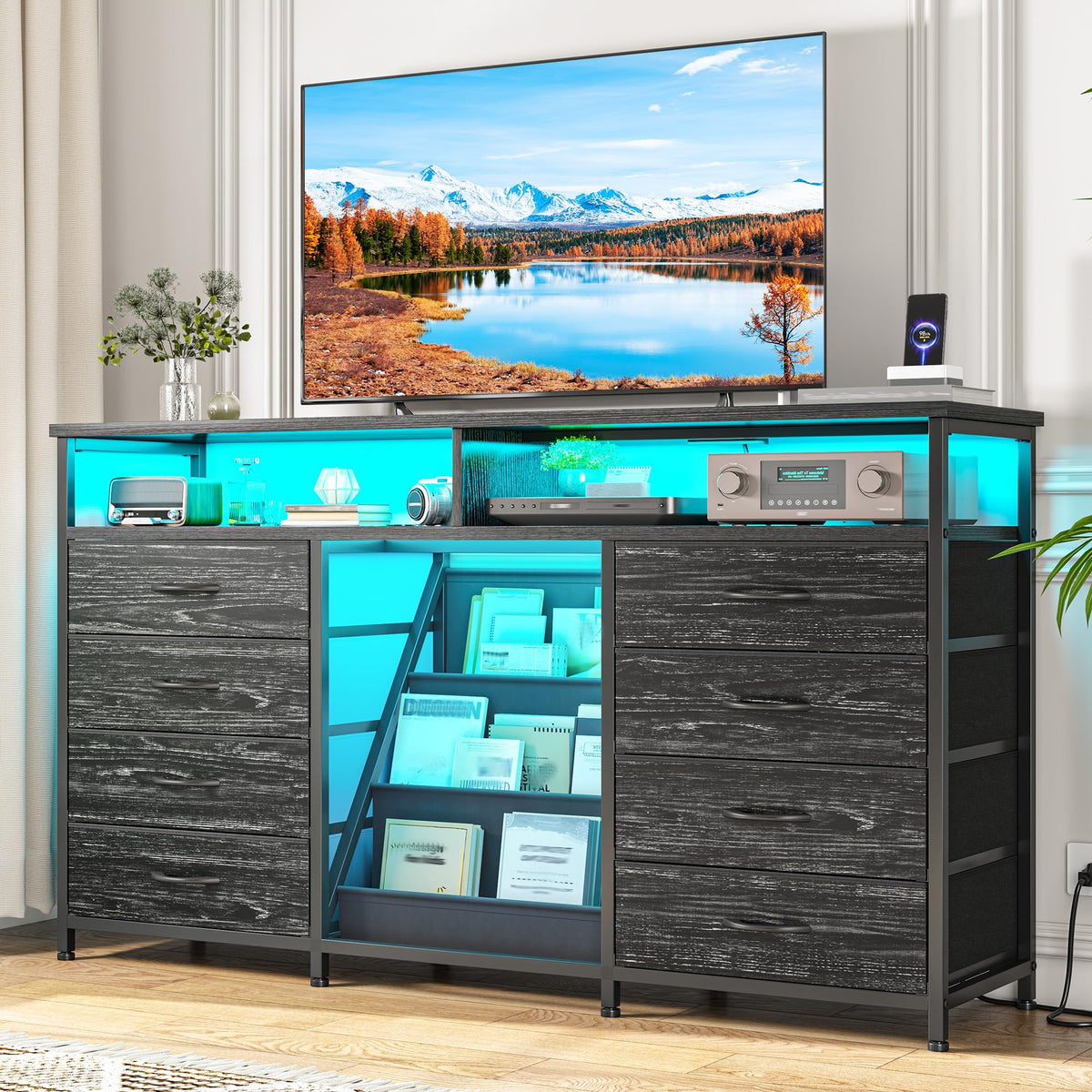 55" W LED Dresser with 8 Drawers & Power Outlet H3655