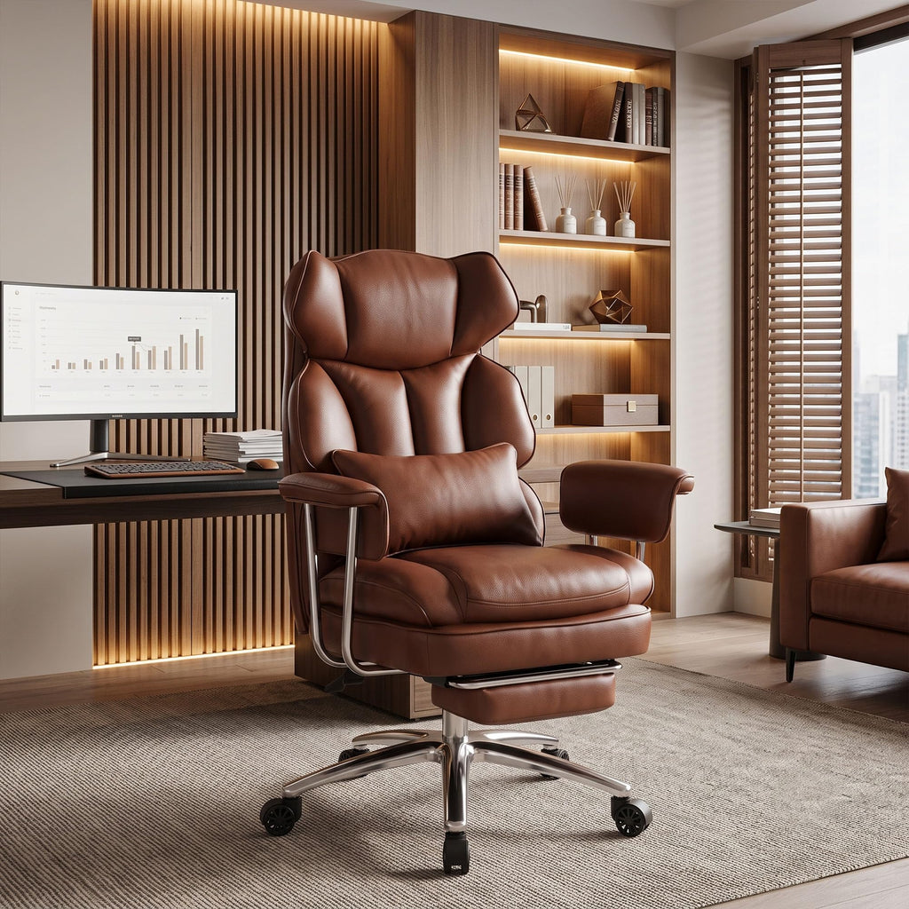 Brown Ergonomic Leather Office Chair W338354