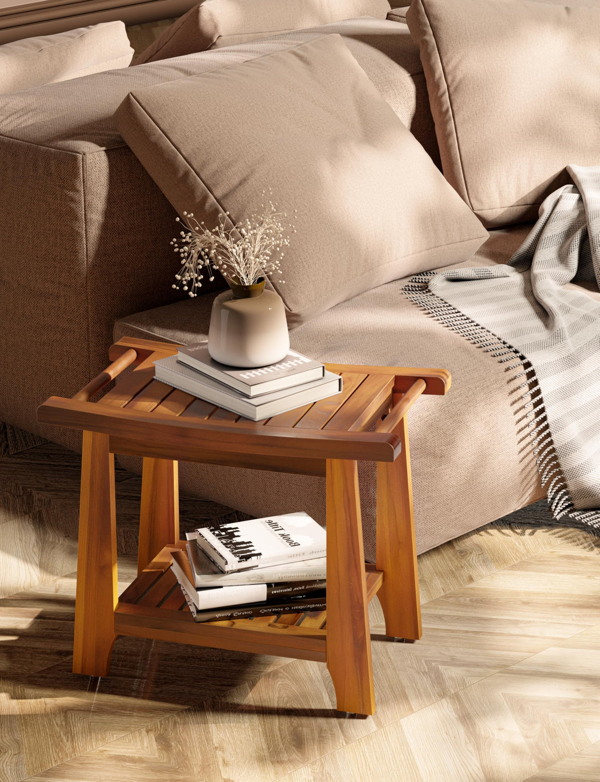 Teak Shower Bench with Shelf Z585