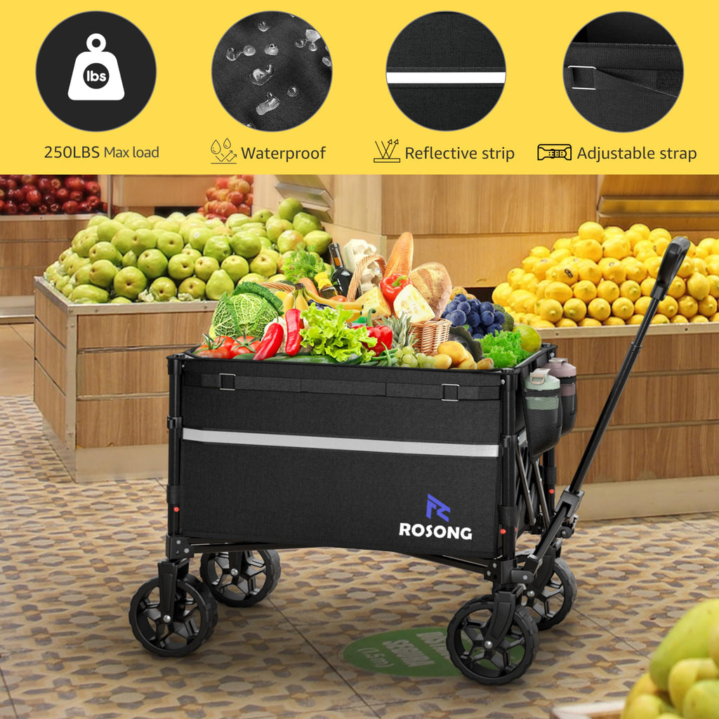 Collapsible Heavy Duty Wagon Cart with Wheels 120L Black N748