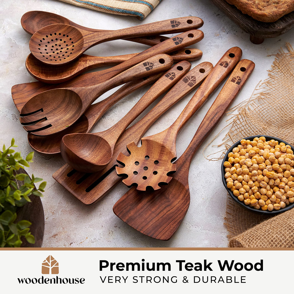 10 Pcs Non Toxic Teak Wooden Kitchen Utensils Set C8702